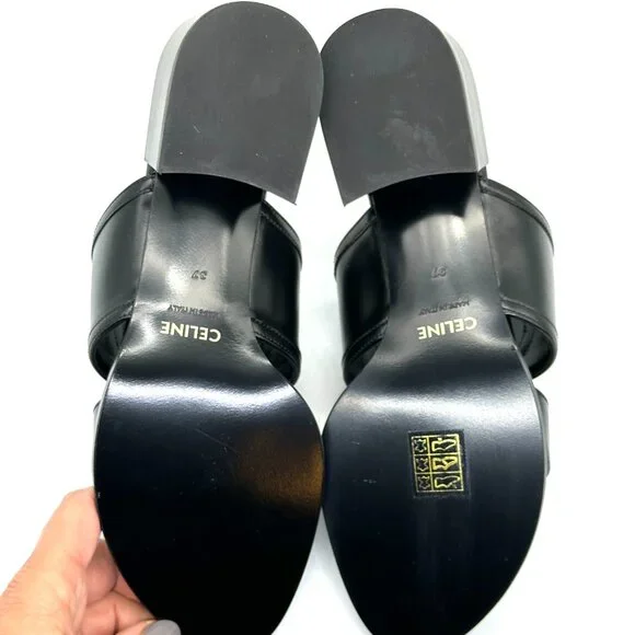 CELINE Appoline Lambskin Leather 40 Mule Slide Sandals Heels Triomphe Logo - Picture 12 of 13